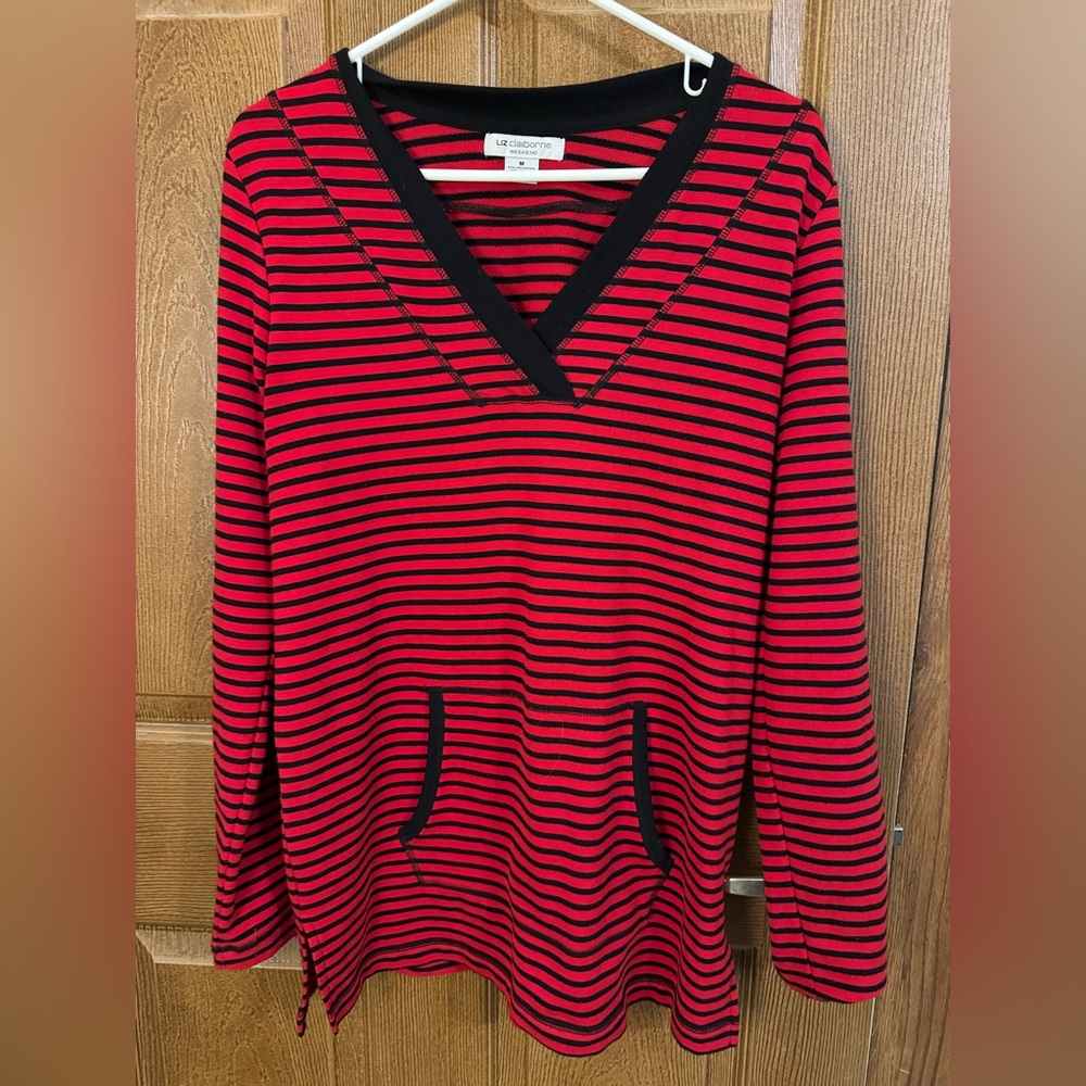Liz Claiborne Red and Black Striped Top